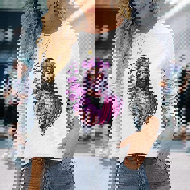 紫の蘭を持つイエス 長袖Tシャツ 彼女への贈り物
