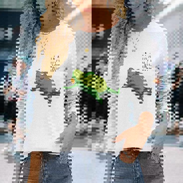 終わった、リラックスしているカエル、カエル好きの面白いカエル、カエル 長袖Tシャツ 彼女への贈り物