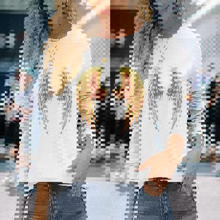 背中には金色の天使の羽 長袖Tシャツ 彼女への贈り物