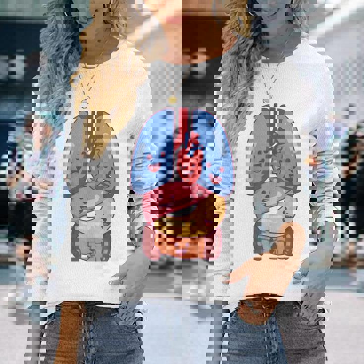 解剖学 生理学 心臓 肺 生命 器官 イラスト 長袖Tシャツ 彼女への贈り物