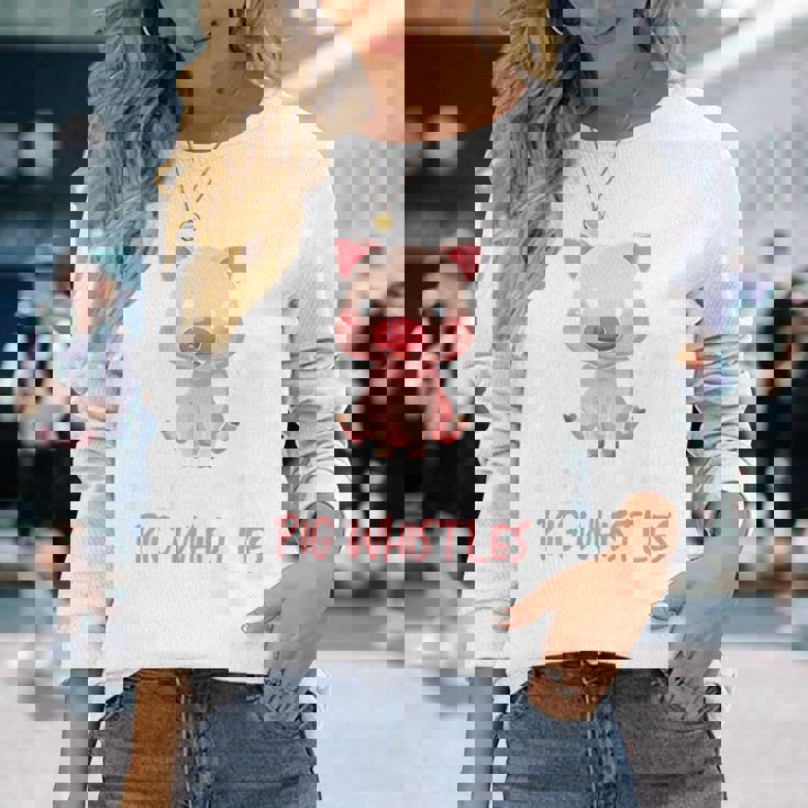 バックプリント 豚の口笛を信じる 長袖Tシャツ 彼女への贈り物