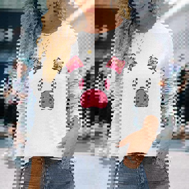 豚の顔 かわいいハロウィン 豚 動物 コスチューム メンズ レディース キッズ 長袖Tシャツ 彼女への贈り物