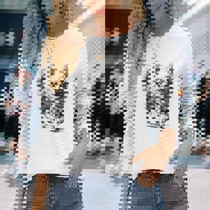 超かわいいチワワ フォトリアリスティック描画スタイル 長袖Tシャツ 彼女への贈り物