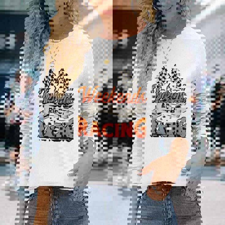 週末はレーシングカーレースモータースポーツ 長袖Tシャツ 彼女への贈り物