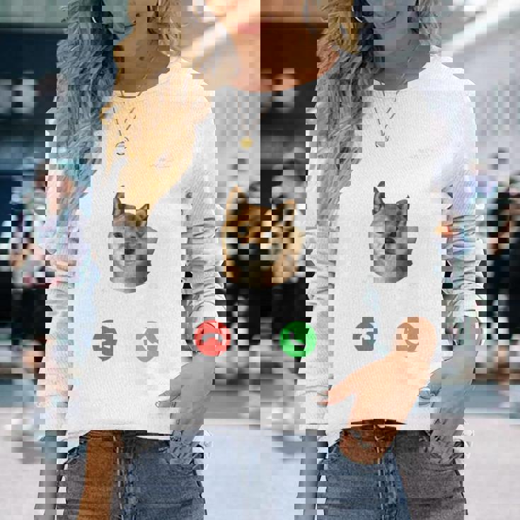 面白いtシャツ 柴犬 着信 イヌ わんこ メンズ 犬好き グッズ かわいい おもしろ 面白い 服 ネタ 長袖tシャツ 長袖Tシャツ 彼女への贈り物