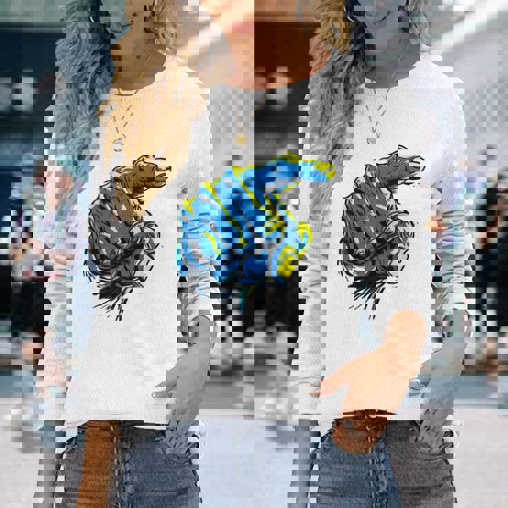 面白い手のデザイン 長袖Tシャツ 彼女への贈り物