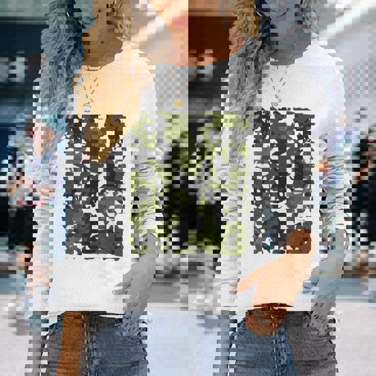 面白い猫のカモフラージュカモフラージュパターンペット猫 長袖Tシャツ 彼女への贈り物