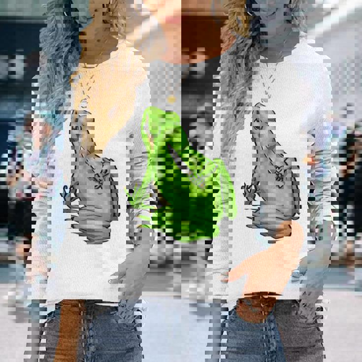 面白い邪悪なカエル サカラスティック 怒っているカエル かわいい 不機嫌な狂気 長袖Tシャツ 彼女への贈り物