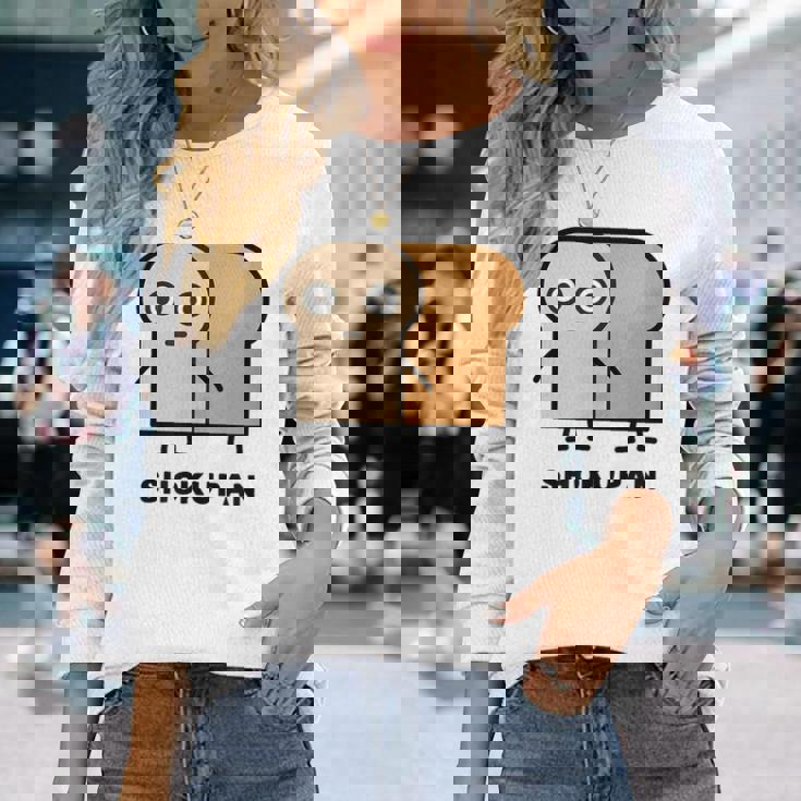 食パン 顔 イラスト かわいい おもしろ 面白い 簡単 シンプル ゆるい 食パン好き 長袖Tシャツ 彼女への贈り物