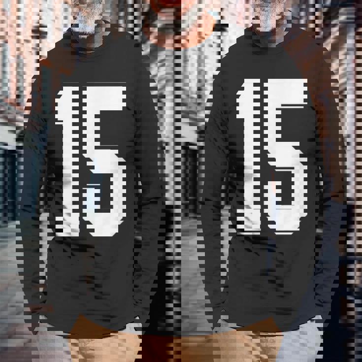 15番のカレッジスポーツスタイル。ホワイト。 長袖Tシャツ 高齢者への贈り物