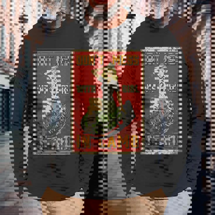 1940年代 ポップアート ブロンド ピンナップガール 長袖Tシャツ 高齢者への贈り物