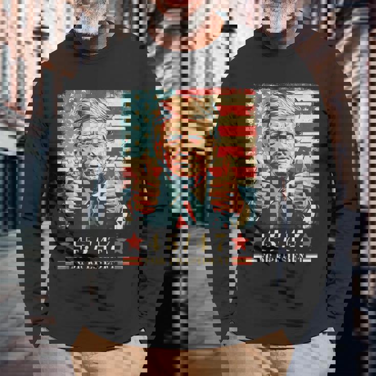 2024年大統領向けトランプ4547 長袖Tシャツ 高齢者への贈り物