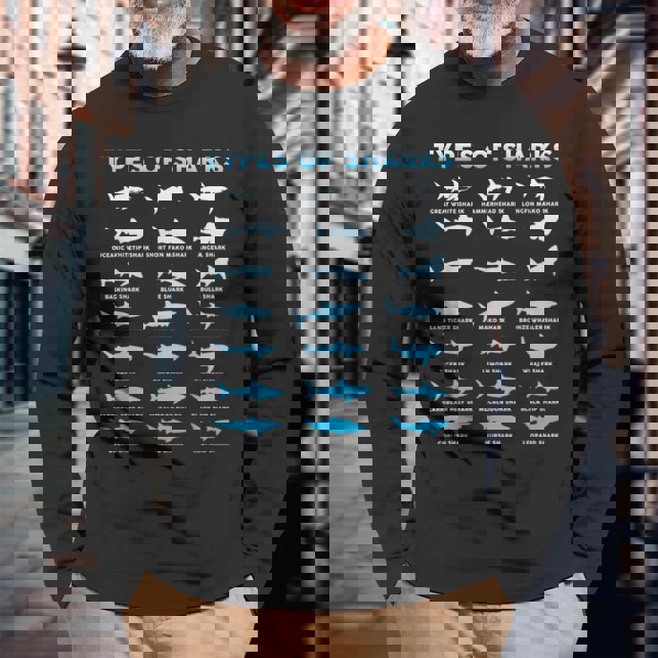 21種類のサメの海洋生物学者シャークtシャツ シャークtシャツ 長袖Tシャツ 高齢者への贈り物