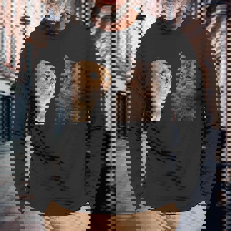 2匹の猫がミームを話す 長袖tシャツ 長袖Tシャツ 高齢者への贈り物