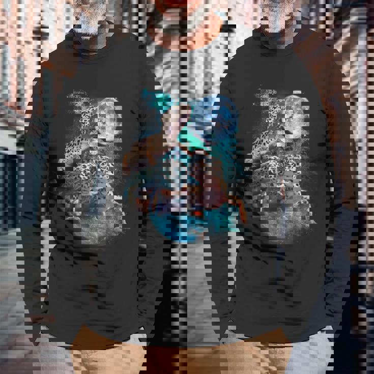 3ムーンヤモリ面白い爬虫類ヒョウトカゲヤモリアートノベルティ 長袖Tシャツ 高齢者への贈り物