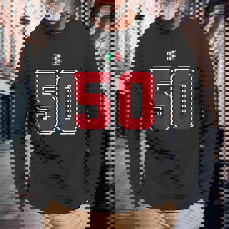 50 ナンバー カレッジスタイル ヴィンテージ 赤 白 イタリア国旗 長袖Tシャツ 高齢者への贈り物