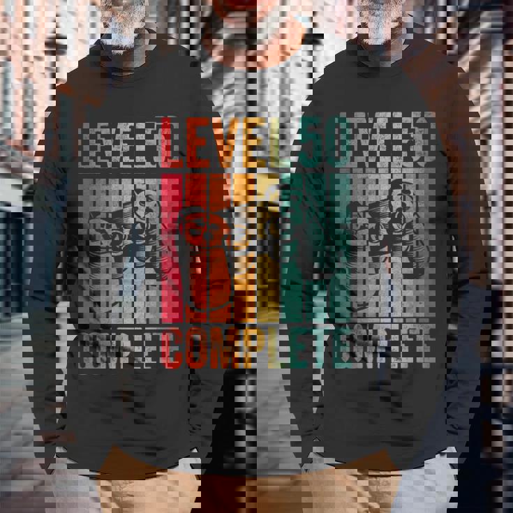 50歳 誕生日 男の子 男 レベル コンプリート 50歳 長袖Tシャツ 高齢者への贈り物