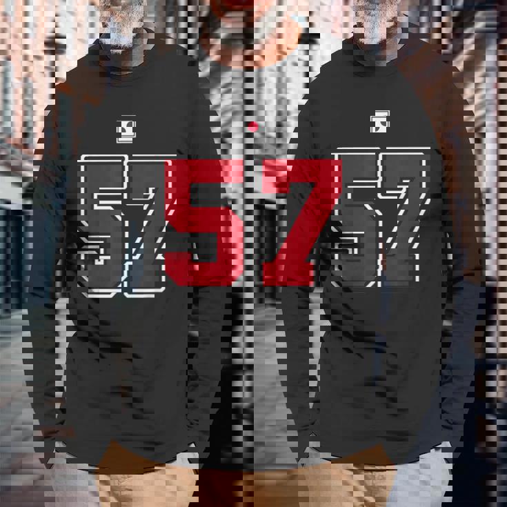 57 ナンバー カレッジスタイル ヴィンテージ 赤 白 日本国旗 長袖Tシャツ 高齢者への贈り物