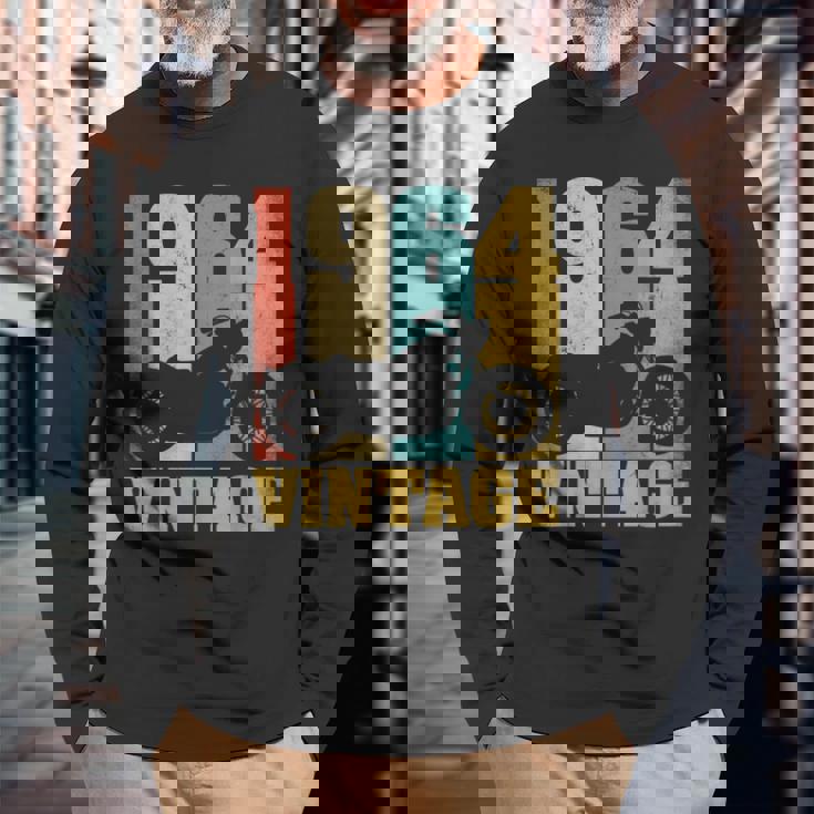 61 歳の誕生日バイカーギフトtシャツ-ヴィンテージ1964バイク 長袖Tシャツ 高齢者への贈り物