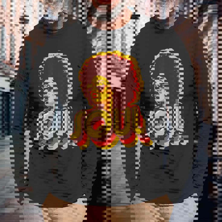 70年代ファンクアフロソウルレトロヴィンテージ70年代レトロソウル 長袖Tシャツ 高齢者への贈り物