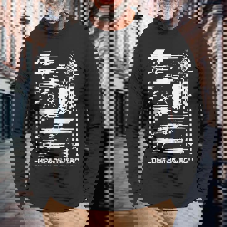 80年代映画 武器 サイエンスフィクションとホラーを選択 長袖Tシャツ 高齢者への贈り物