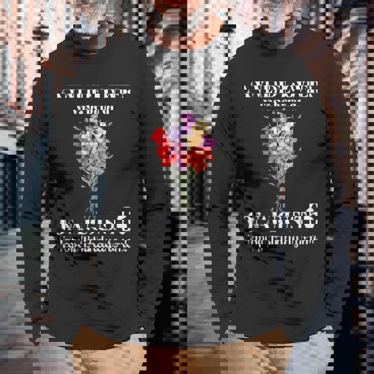 8月6日 誕生 花 グラジオラスとポピー 8月の誕生日 長袖Tシャツ 高齢者への贈り物