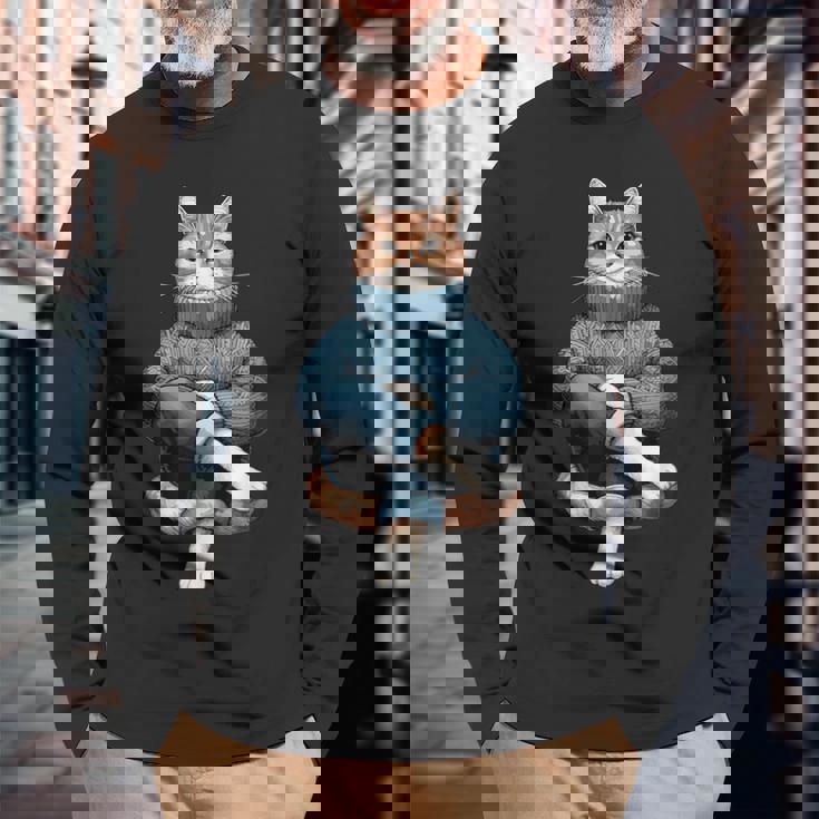 A Cozy Cat Wear Aweater And お揃い パンツ 長袖Tシャツ 高齢者への贈り物