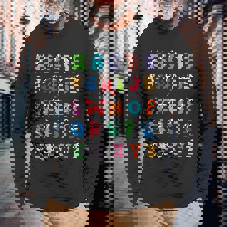 Abc かわいいモンスター アルファベット ハロウィン 先生 コスチューム キッズ 長袖Tシャツ 高齢者への贈り物