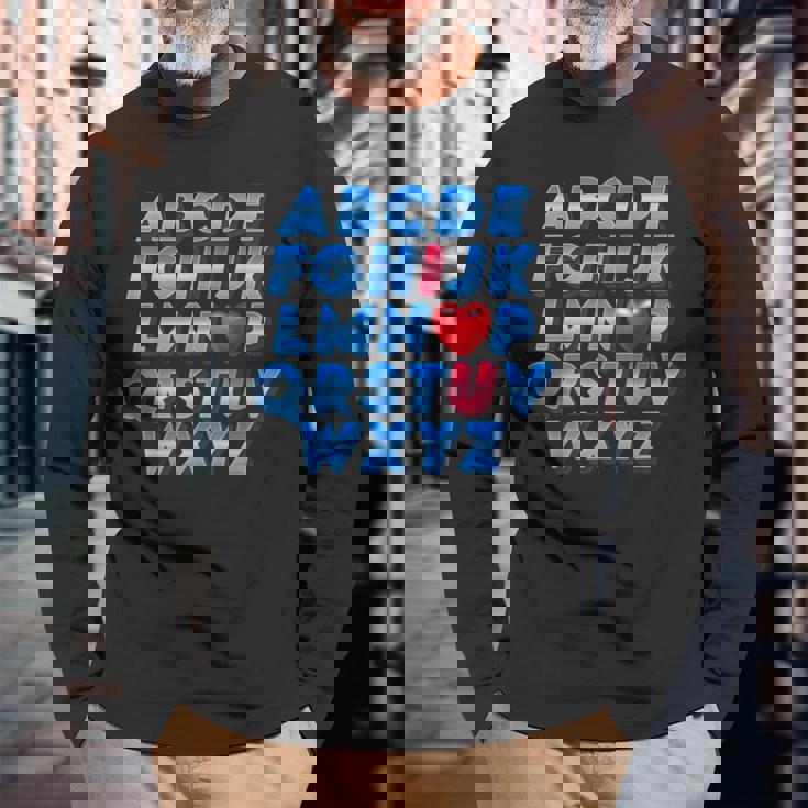 Abc アルファベット I Love You 英語 先生 バレンタインデー 長袖Tシャツ 高齢者への贈り物