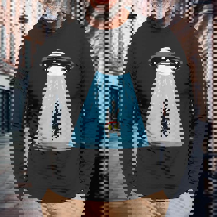 Alien Cat Abduction Ufo Cat Alien Abduction 長袖Tシャツ 高齢者への贈り物