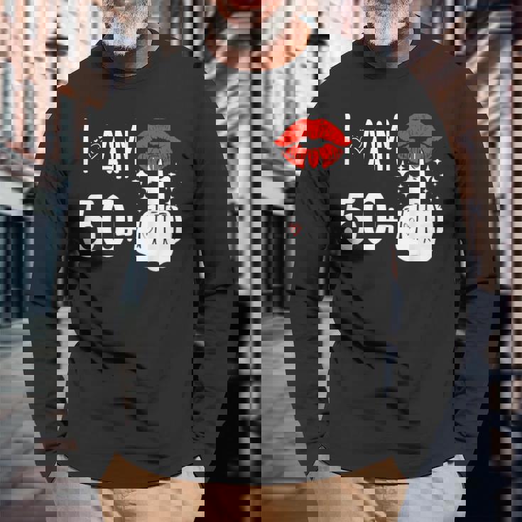 I Am 50 Plus 1 中指 51歳の誕生日 面白い 長袖Tシャツ 高齢者への贈り物
