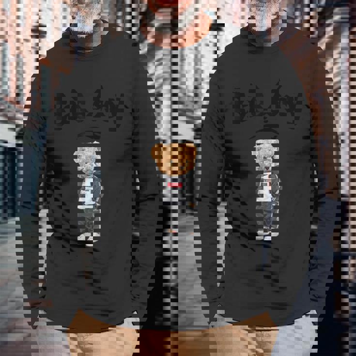 Angry Bad Boystyle Cool Teddy Bear Bad Boy Graphic 長袖Tシャツ 高齢者への贈り物