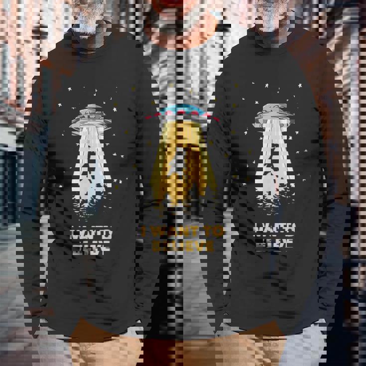 Area 51 Ufoハンターtシャツ エイリアン誘拐 I Want To Believe 長袖Tシャツ 高齢者への贈り物