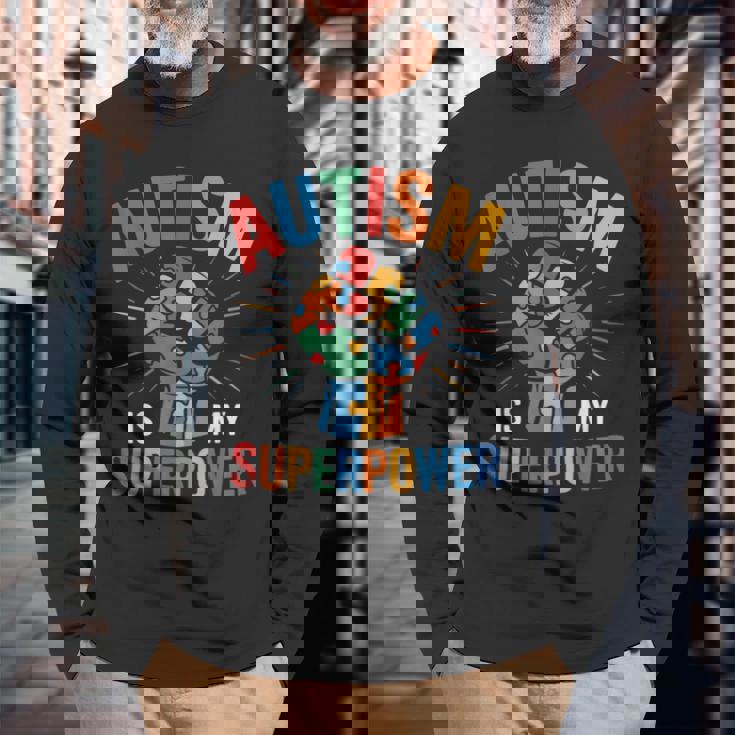 Autism Is Myuperpower 自閉症啓発パズル プライド 長袖Tシャツ 高齢者への贈り物