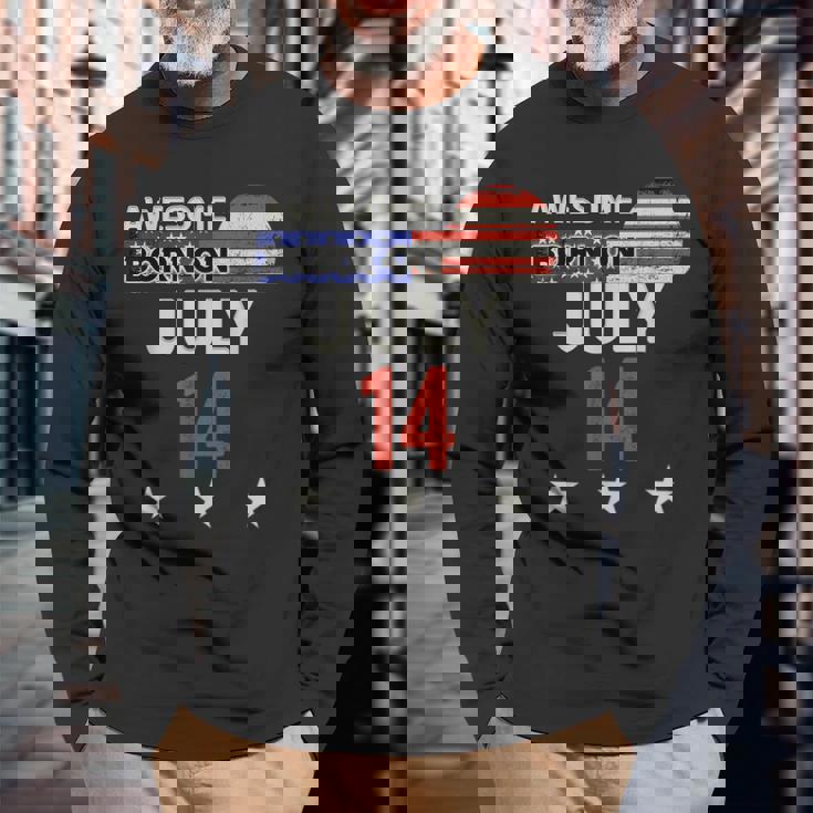 Awesome 7月14日 ヴィンテージ アメリカ国旗 クラシック 7月14日 長袖Tシャツ 高齢者への贈り物