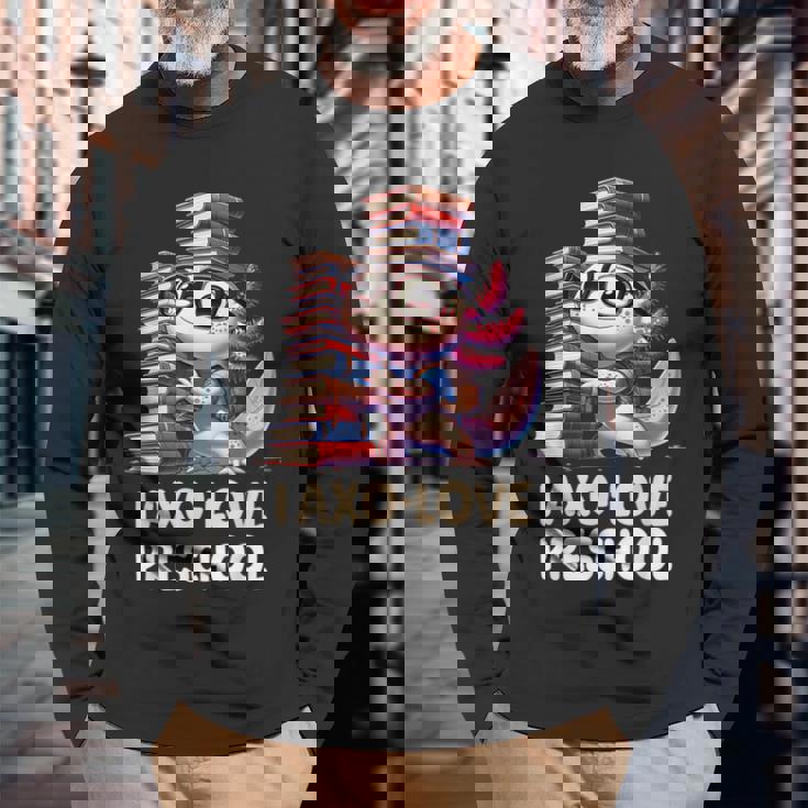 I Axo Love Presschool Axolotl 新学期読書 長袖Tシャツ 高齢者への贈り物