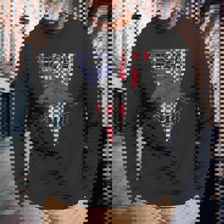 B-2 スピリット ステルス 飛行機 愛国心 飛行機 ビンテージ 長袖Tシャツ 高齢者への贈り物