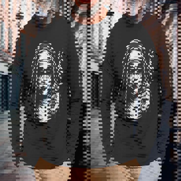 Badmoking Nun オカルトゴス 魔術&ホラー ゴシック 長袖Tシャツ 高齢者への贈り物