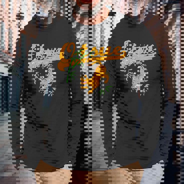 Bamboo And Tiger Of Otsu-E 大津絵 竹に虎バンブー タイガー 長袖Tシャツ 高齢者への贈り物