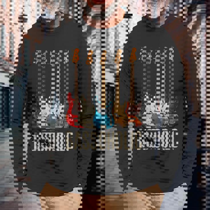 Bassoholic ベースギタープレーヤーのベーシストのコレクターのためのギフトbass 長袖Tシャツ 高齢者への贈り物