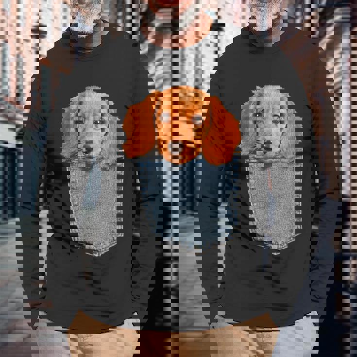 Beagle In My Pocket シャツ かわいい子犬 ダックスフンド ドッグシャツ 長袖Tシャツ 高齢者への贈り物