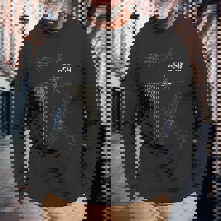 Bf109 ドイツ第二次世界大戦 戦闘機 長袖Tシャツ 高齢者への贈り物