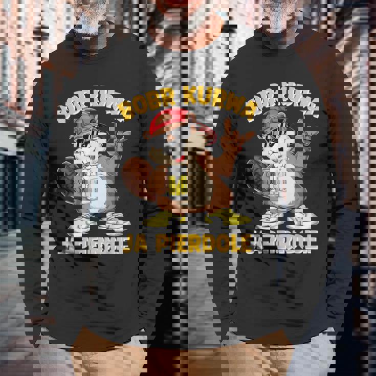 Bober Kurwa Meme Polska ビールコスチューム 面白い はいピエルドールボブル 長袖Tシャツ 高齢者への贈り物