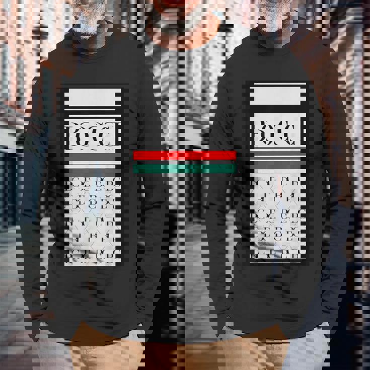 Bocci ぼっち ロゴ 総柄 緑 赤 イタリア国旗風【変なデザイン屋さん】陰キャ オタク ブランド パロディ 面白 長袖Tシャツ 高齢者への贈り物