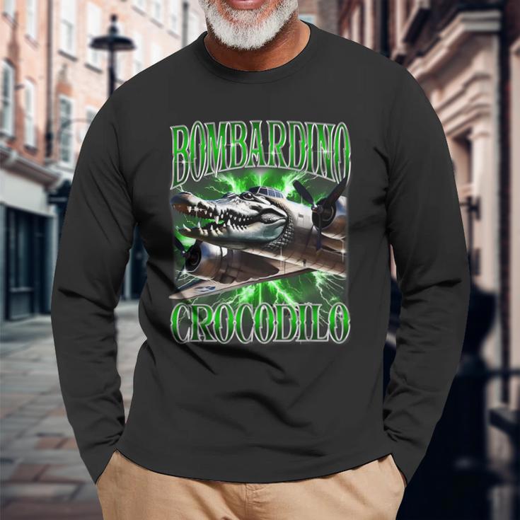 Bombardino Crocodilo イタリアンブレイン 面白い クロコダイル ミーム 長袖Tシャツ 高齢者への贈り物
