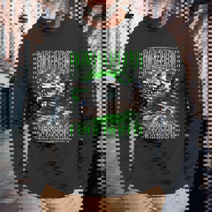 Bombardino Crocodilo イタリアンブレイン 面白い クロコダイル ミーム 長袖Tシャツ 高齢者への贈り物