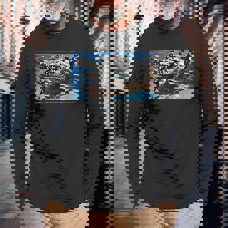 Bombardiro Crocodilo Brain Rot Gen Alpha Meme 長袖Tシャツ 高齢者への贈り物