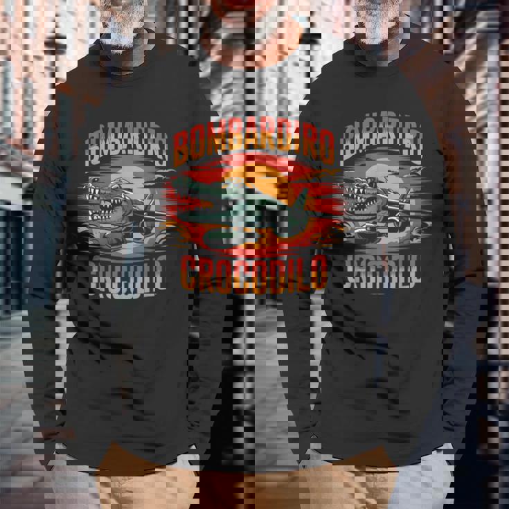 Bombardiro Crocodilo 面白い イタリアン ブレイン ミーム トレンド 長袖Tシャツ 高齢者への贈り物