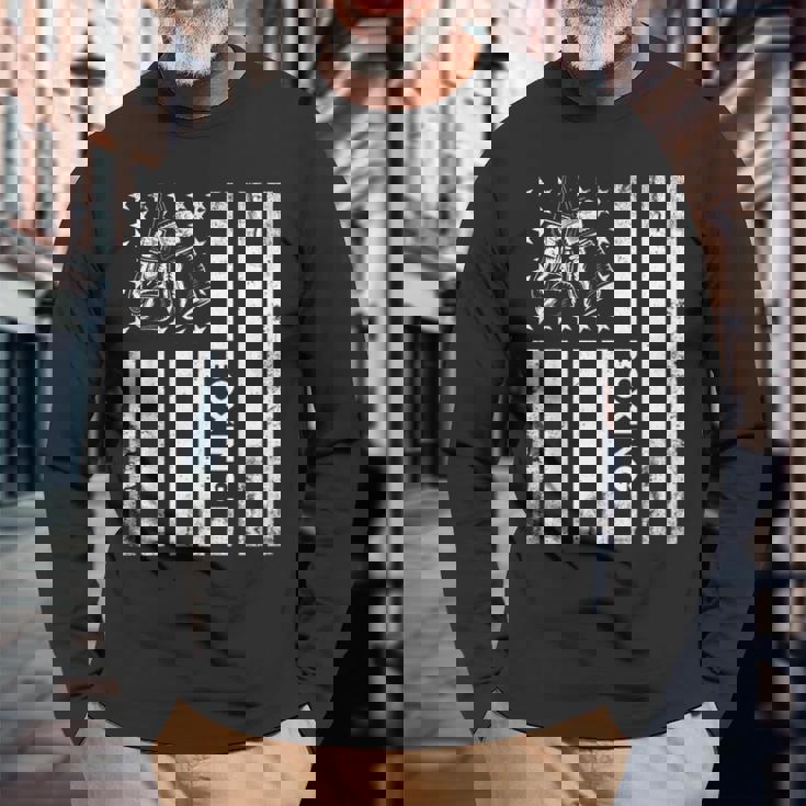 Boxerintage Boxing American Flag Boxing Distressed 長袖Tシャツ 高齢者への贈り物