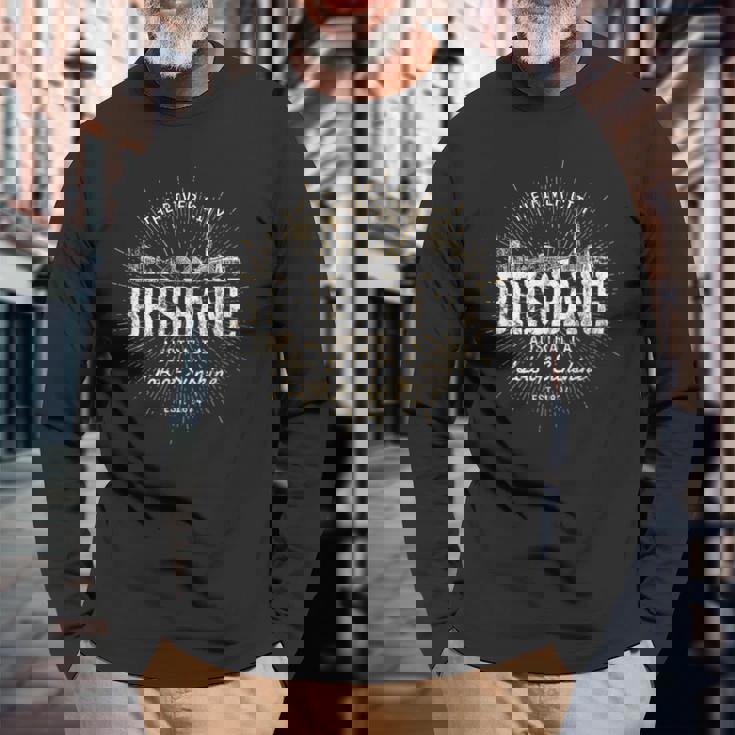 Brisbane Australia オーストラリアヴィンテージスタイルレトロブリスベン 長袖Tシャツ 高齢者への贈り物